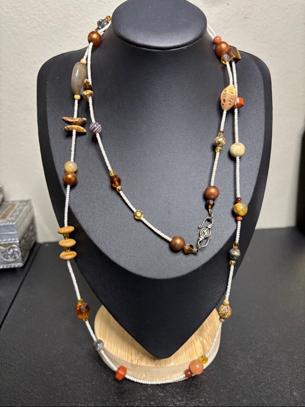 Mixed Stone Tigers Eye Long Boho Southwestern Beaded Vintage Necklace